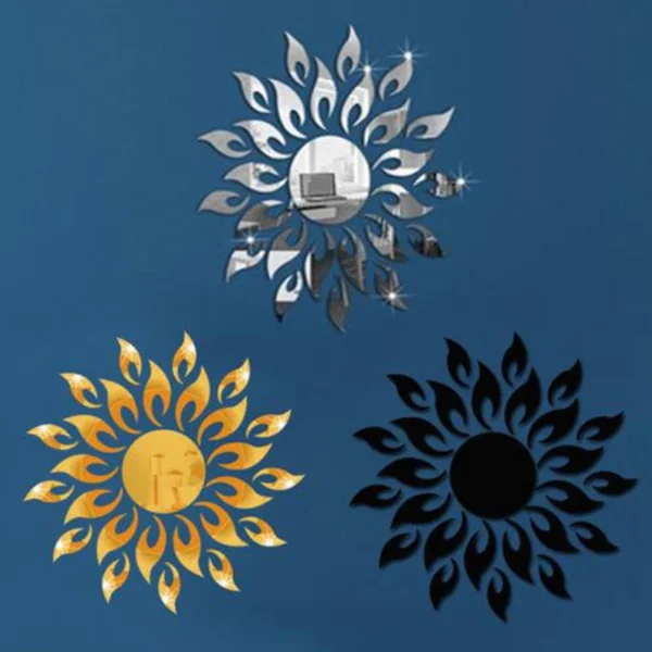 Gold Silver Black Color 3D Mirror Sun Flower Art Wall Sticker 2