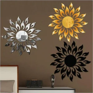 Gold Silver Black Color 3D Mirror Sun Flower Art Wall Sticker 1