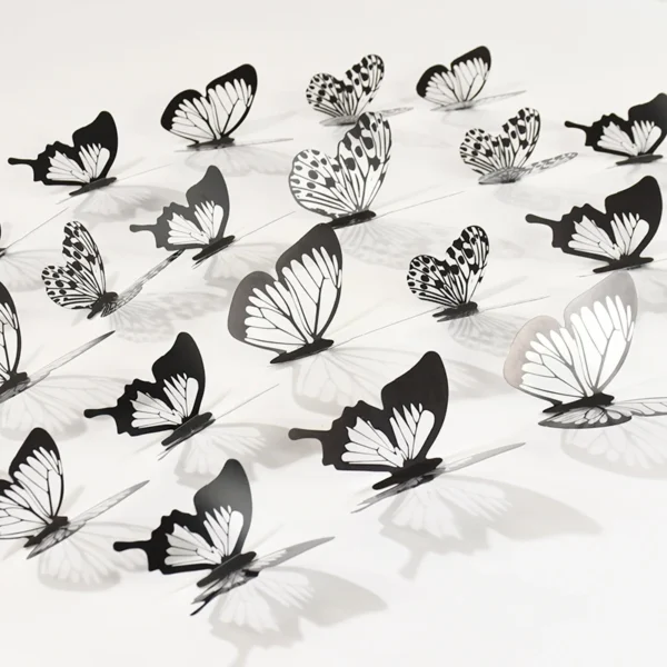 24Pcs/Set 3D Black White Butterfly Wall Stickers 2