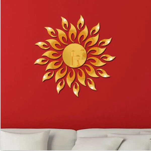 Gold Silver Black Color 3D Mirror Sun Flower Art Wall Sticker 3