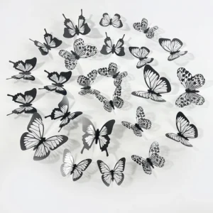 24Pcs/Set 3D Black White Butterfly Wall Stickers 1