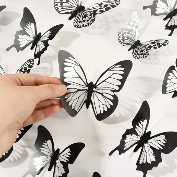 24Pcs/Set 3D Black White Butterfly Wall Stickers 3