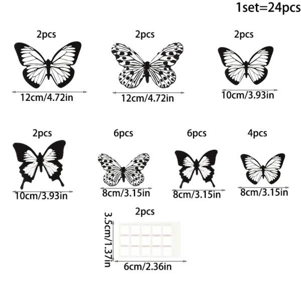 24Pcs/Set 3D Black White Butterfly Wall Stickers 6