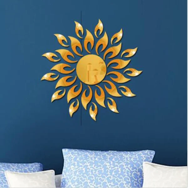 Gold Silver Black Color 3D Mirror Sun Flower Art Wall Sticker 4